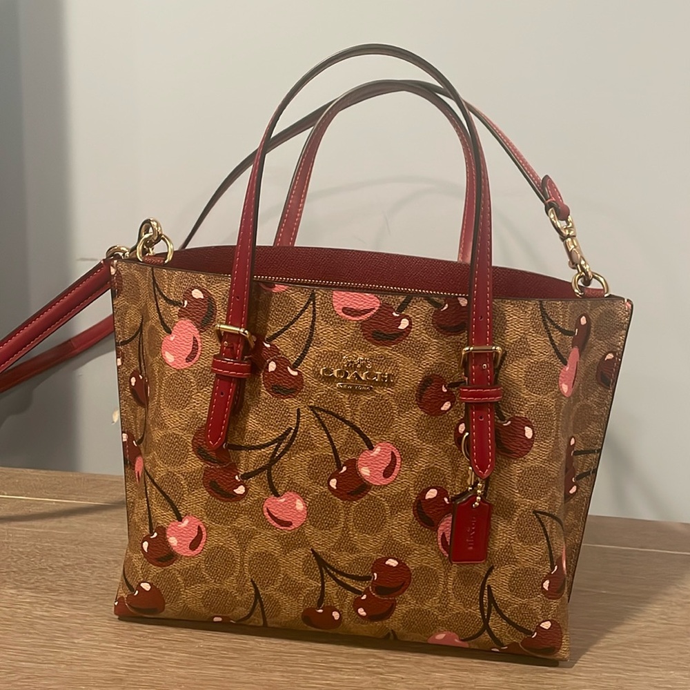 Coach Tan Mollie25 Tote with Cherry Print-CZ772